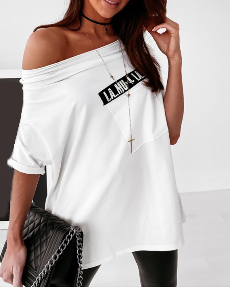 

Letter Print Half Sleeve Casual T-shirt, White