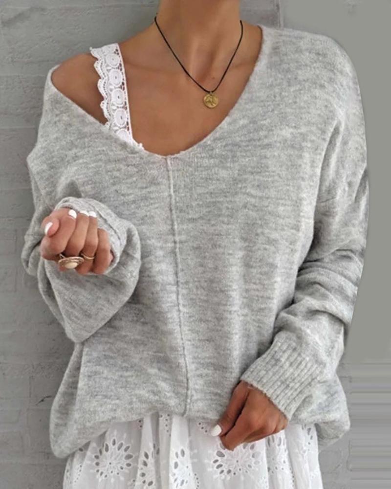 

Plain Long Sleeve Casual Sweater, Gray
