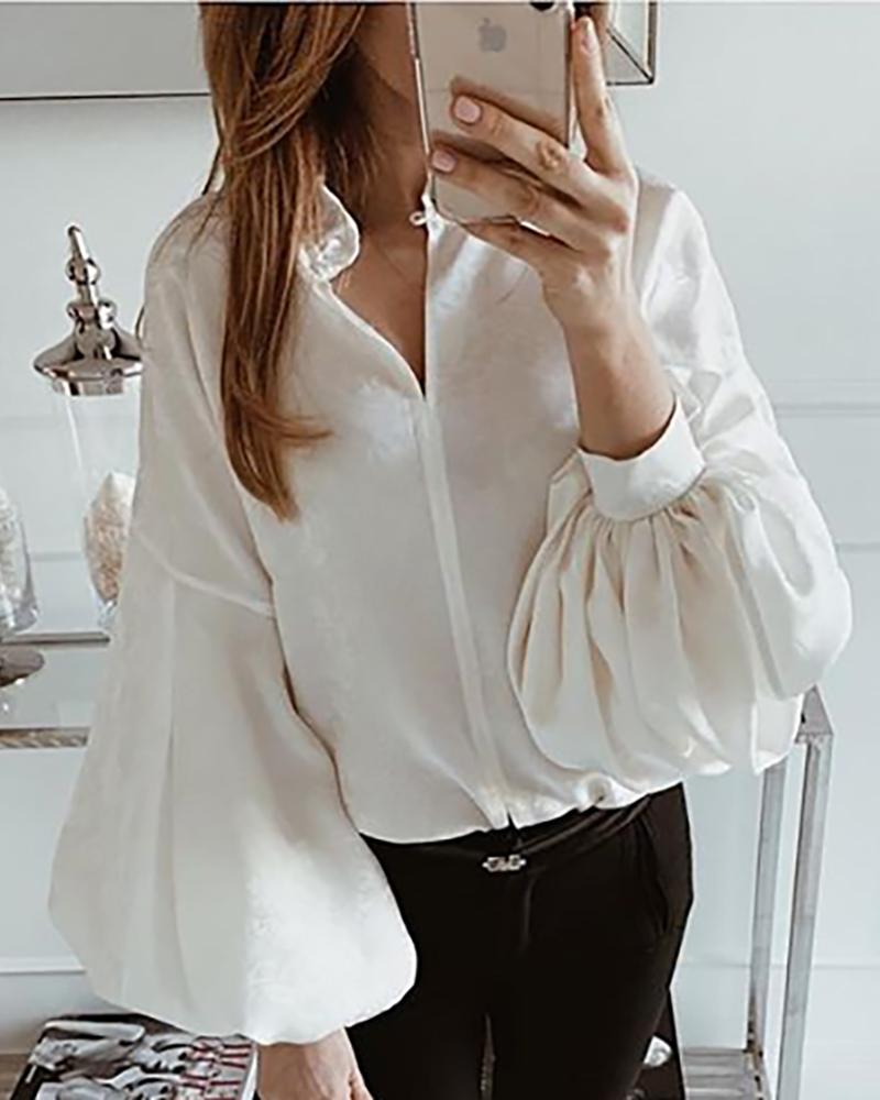 

Lantern Long Sleeve Casual Blouse, White