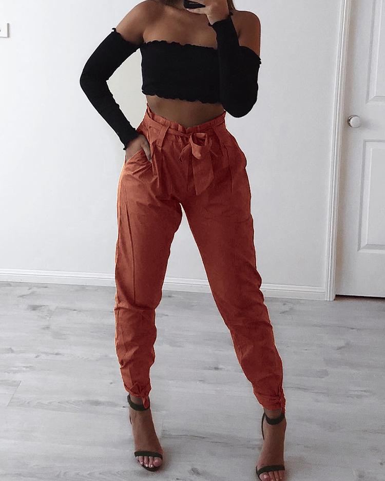 

Fashion Belted Ankle Tie High Waist Pants