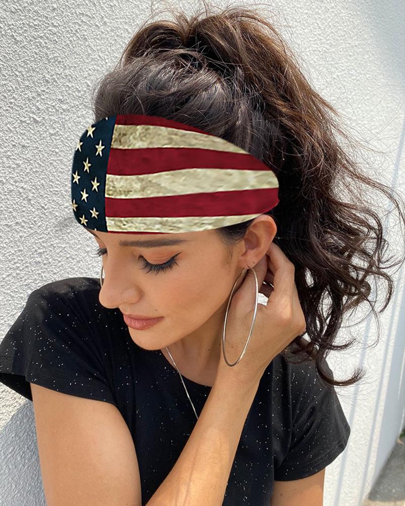 

Flag Print Yoga Running Headwraps Hair Band, Red