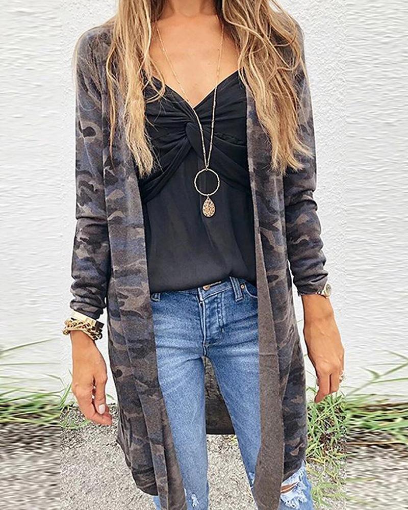 

Dark Camouflage Open Front Cardigans, Gray