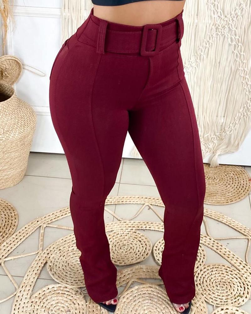 

Plain High Waist Skinny Tailored Pants, Red