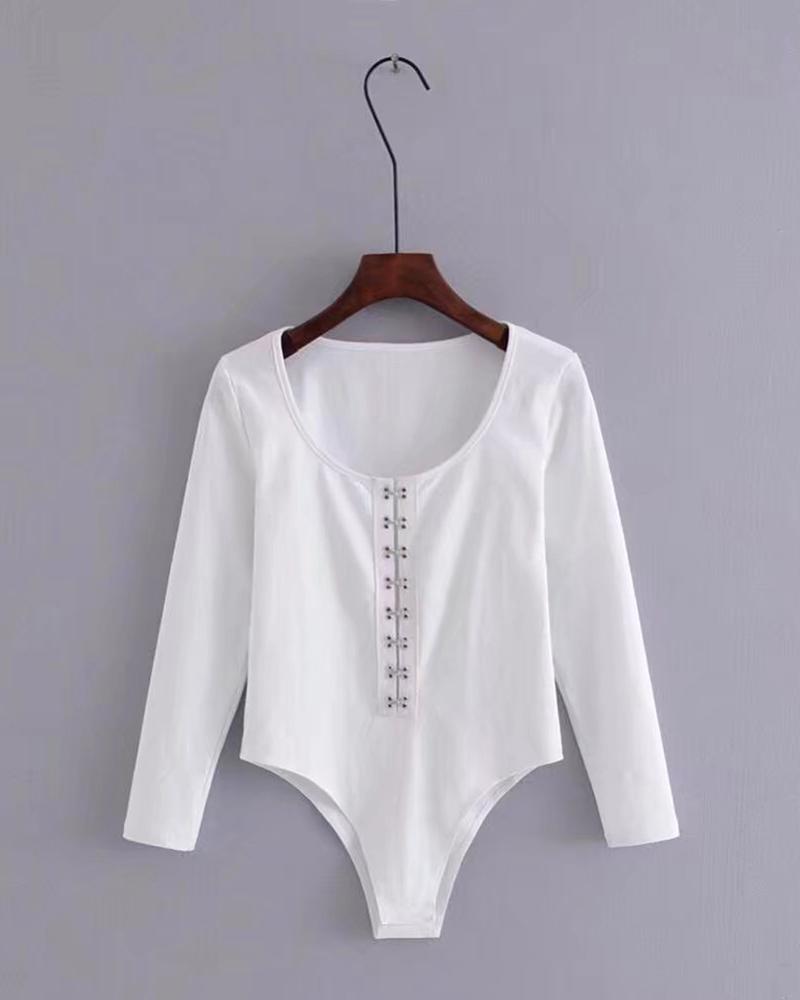 

Plain Long Sleeve Skinny Bodysuit, White