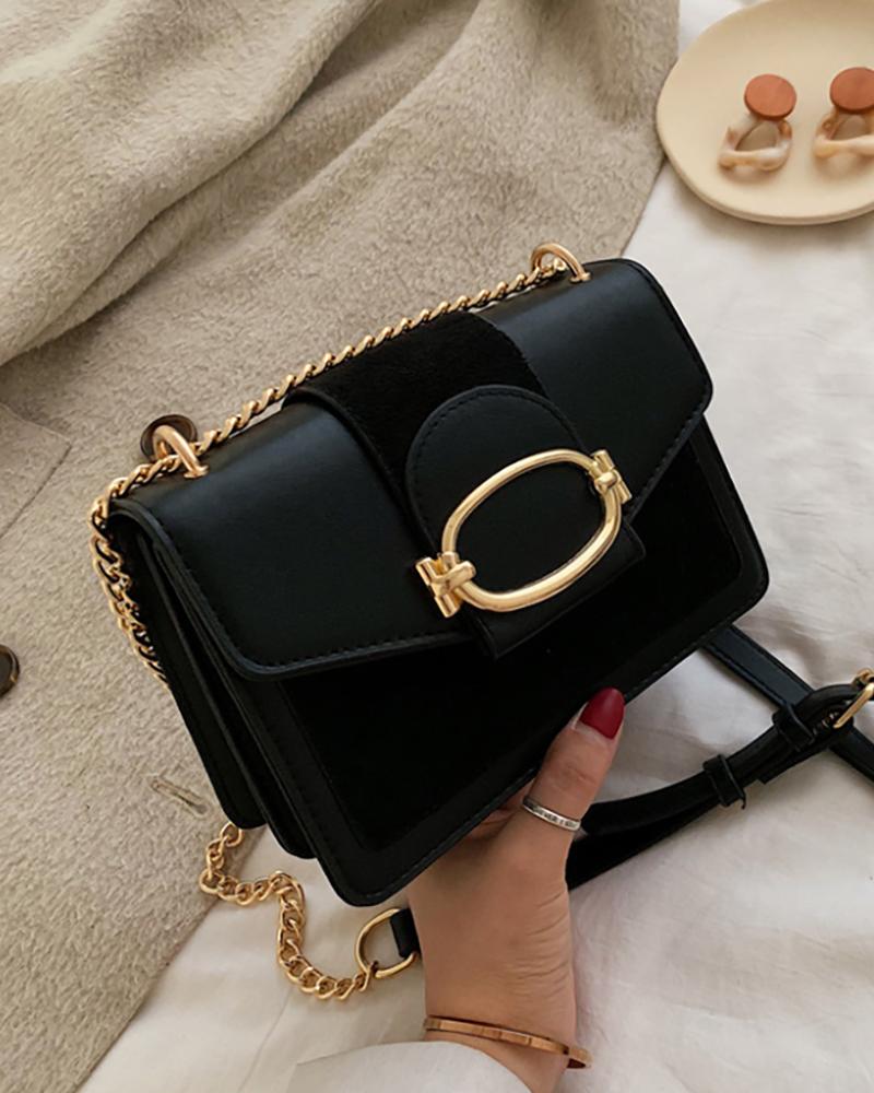 

Mini Metal Decor Chain Crossbody Bag, Black