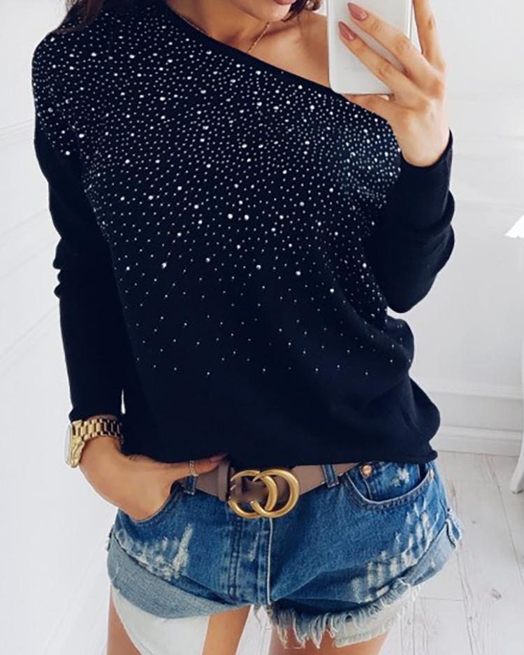 

Hot Stamping Skew Neck Pullover