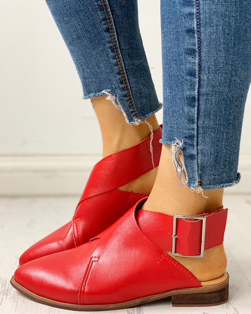 

Pointed Toe Slingback Buckled Detail Shoes, Red