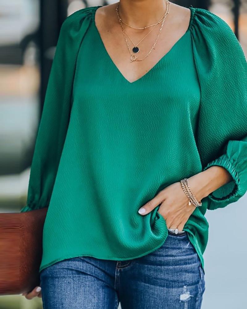 

Long Sleeve Plain Casual Top, Green
