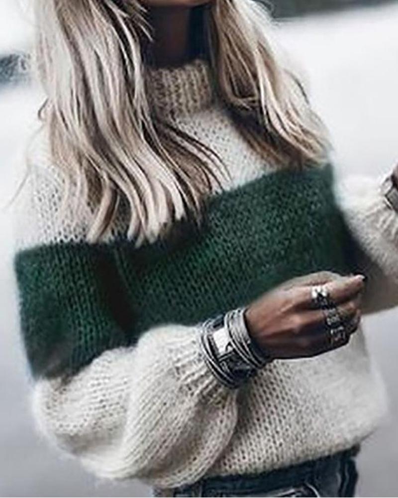 

Casual Long Sleeve Mohair Sweater, Green