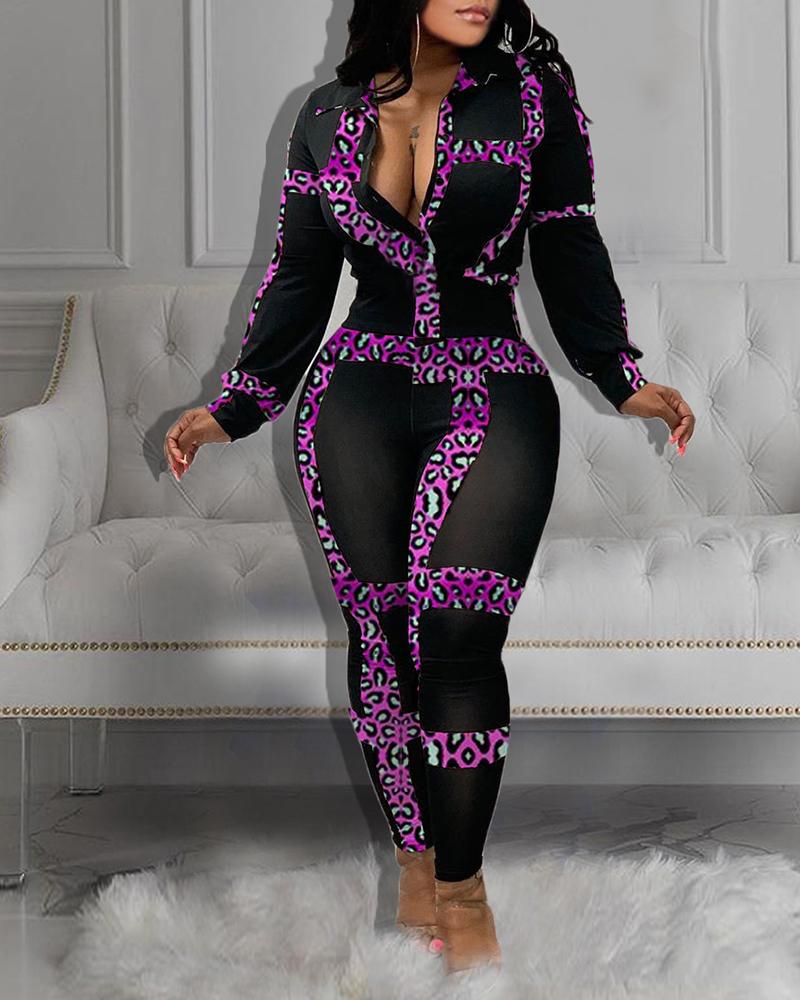 

Deep V Neck Leopard Print Jumpsuit, Purple