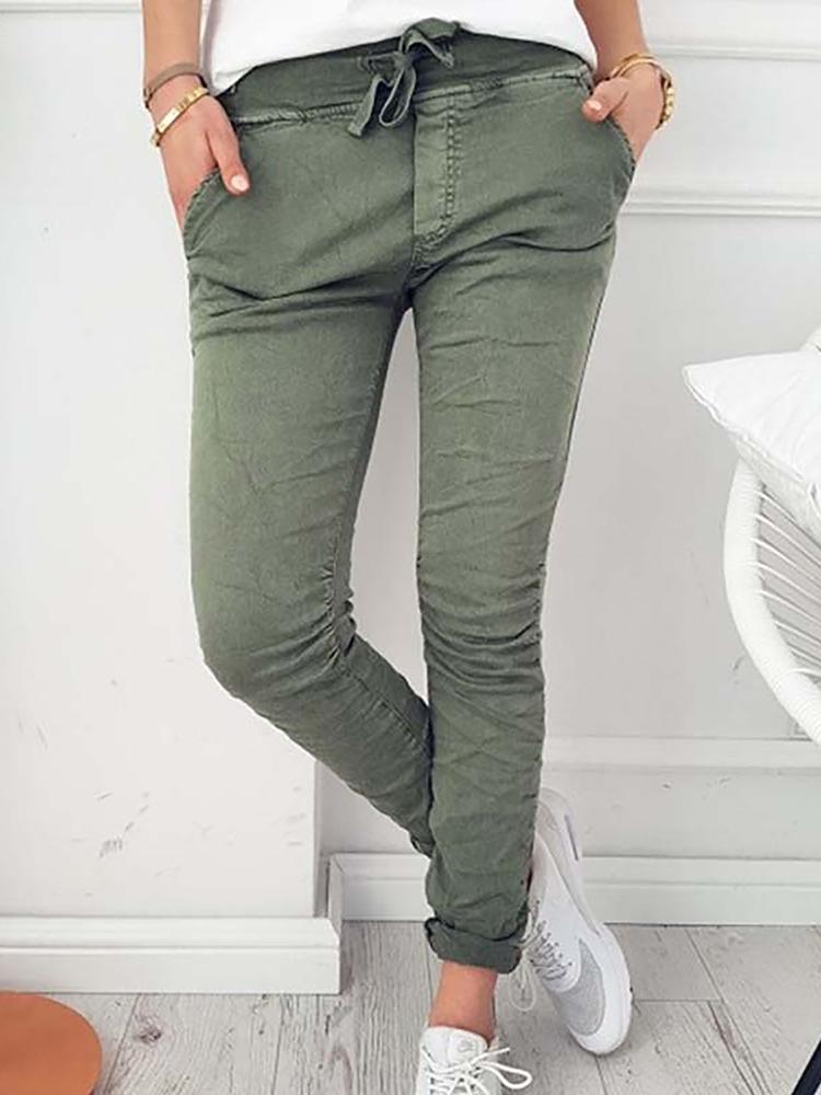 

Stylish Pocket Design Belted Skinny Pants, Gray;black;army green
