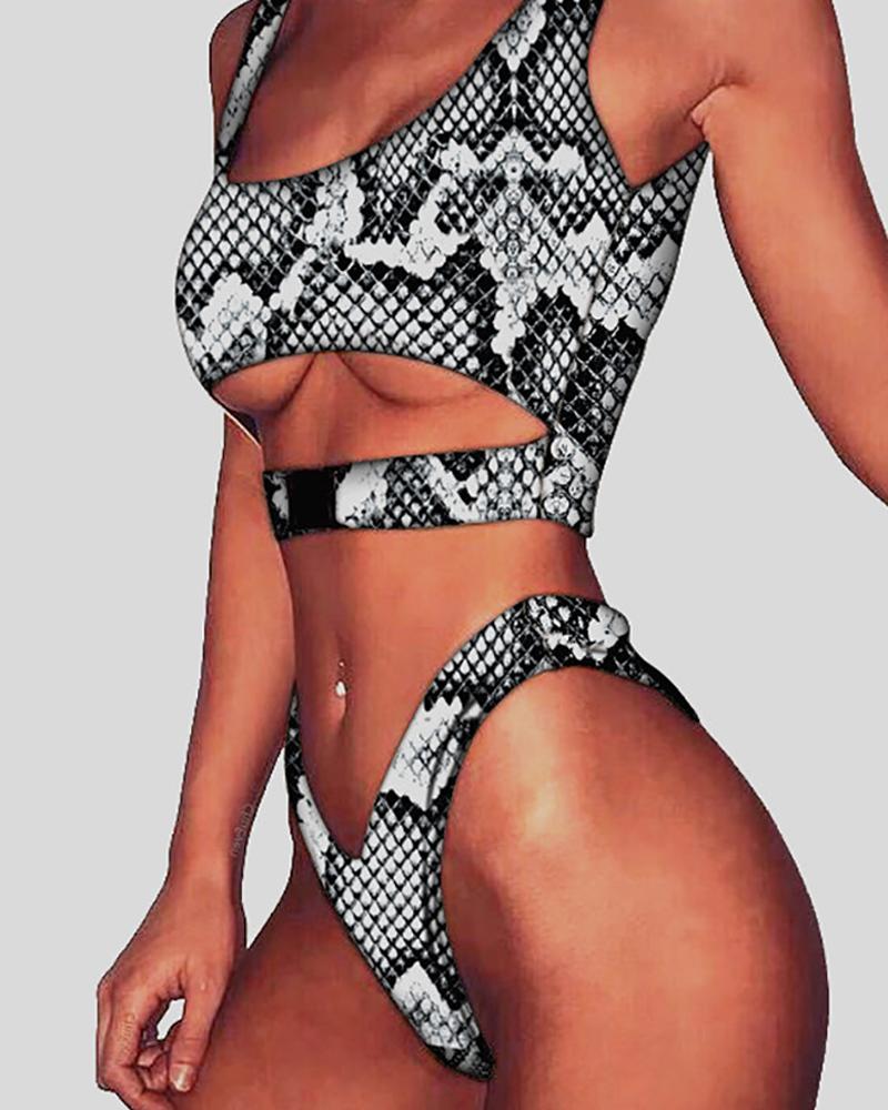 

Thin Strap Push Buckle Bikini Set, Gray