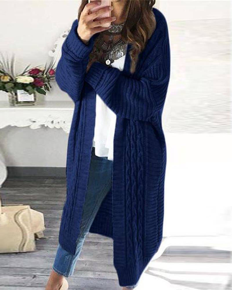 

Solid Oversized Casual Knitted Cardigan, Blue