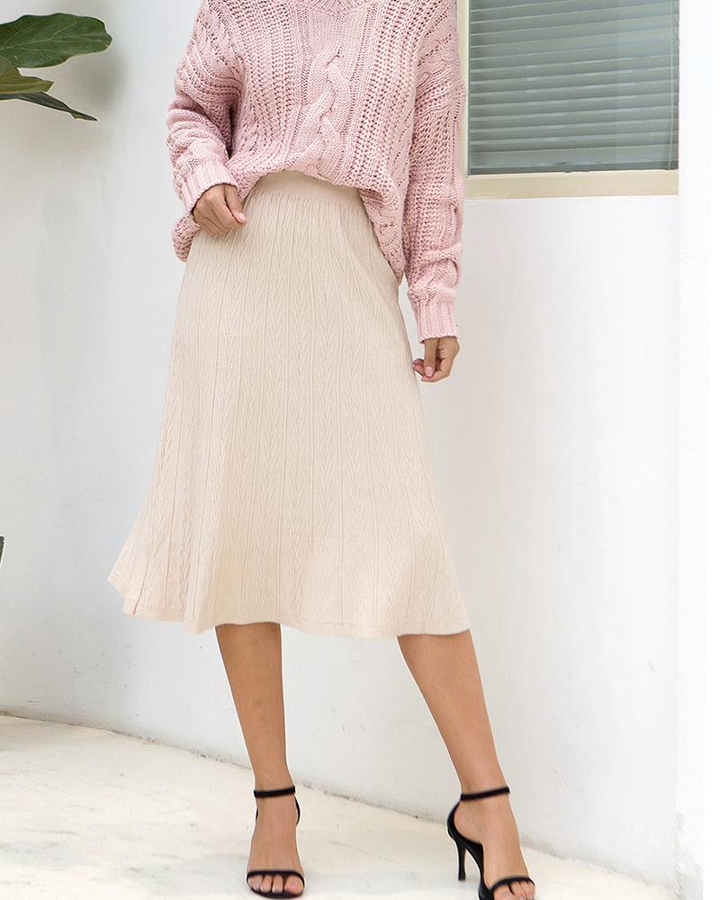 

Brief Mid-length Knit Sweater Skirt, Apricot