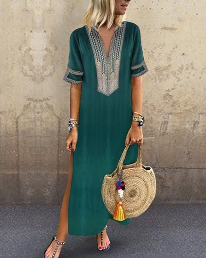 

Ethnic Print Insert Side Slit Casual Dress