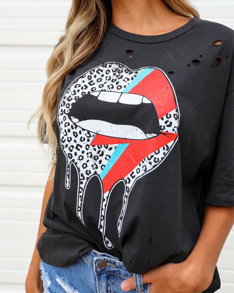 

Offset Round Neck Short Sleeve T-shirt, Black