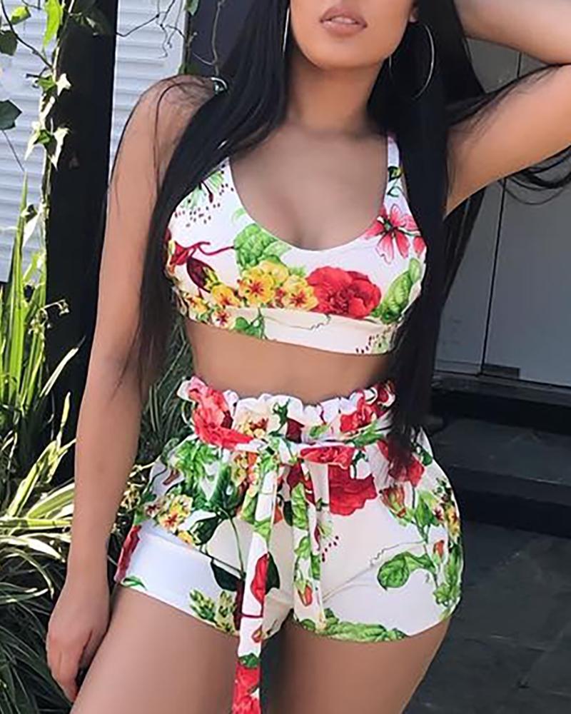 

Floral Print Thin Strap Top & Short Set