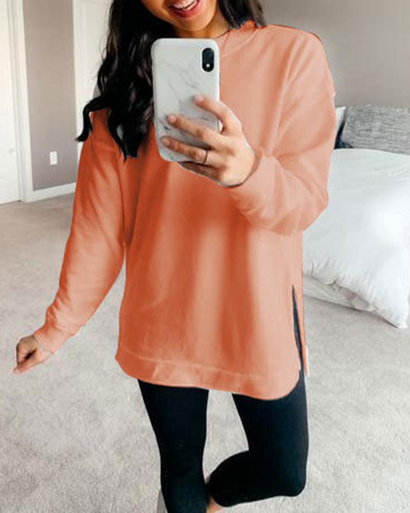 

Casual Solid Side Split Sweatshirt, Orange