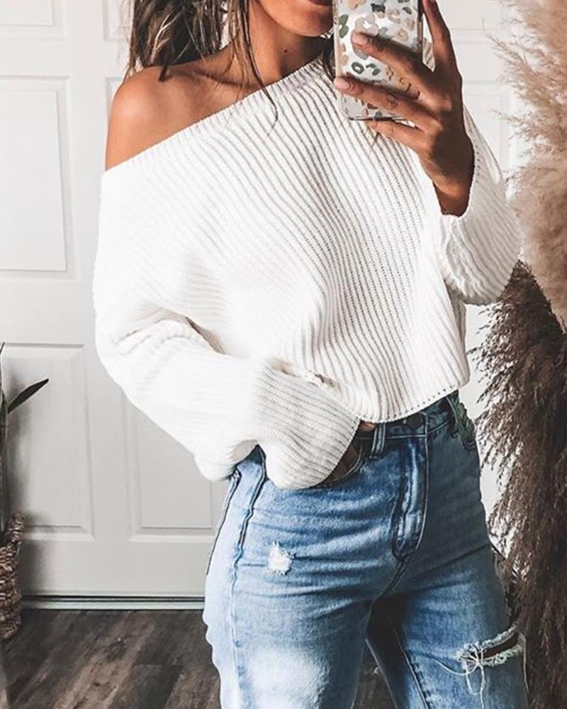 

Oversized Long Sleeve Ribbed Sweater, White