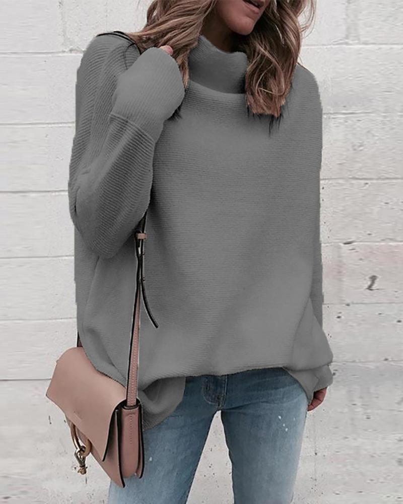 

Solid Long Sleeve High Neck Sweater, Gray