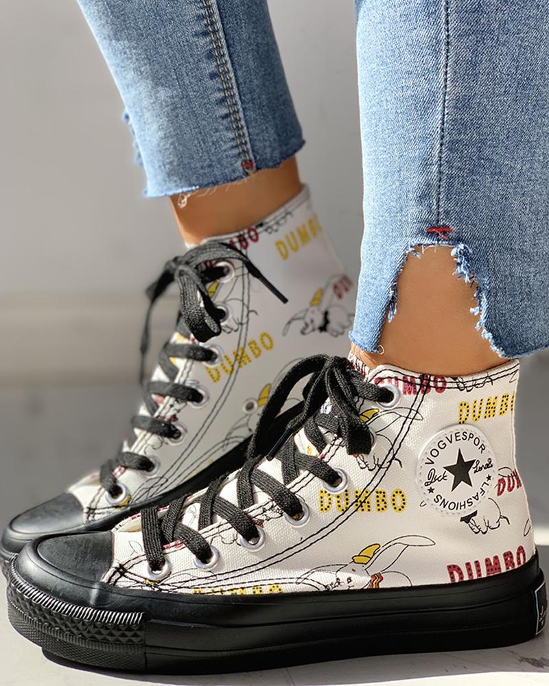 

Lace Up Letter Casual Sneakers, White