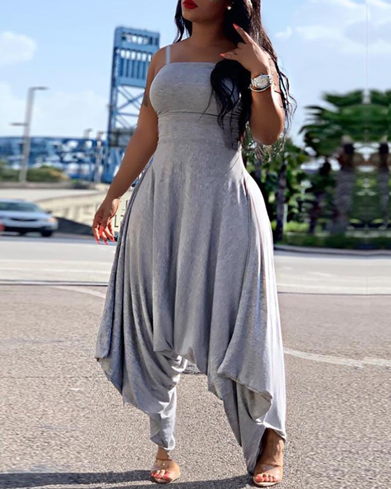 

Solid Spaghetti Strap Harem Jumpsuit, Gray