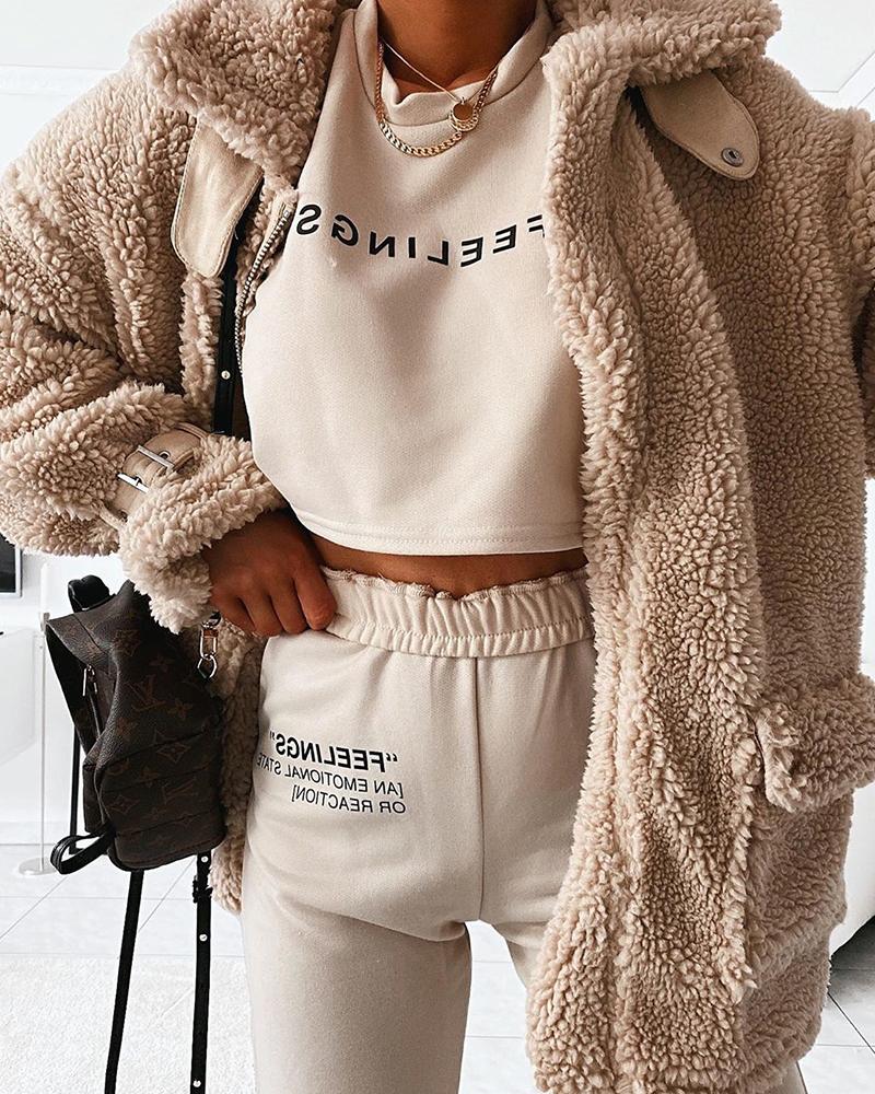 

Solid Oversized Faux Fur Coat, Khaki