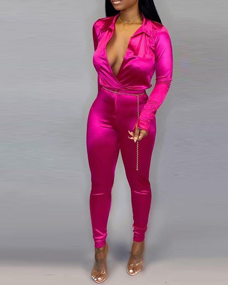 

Sexy Two-Piece Satin Set, Hot pink