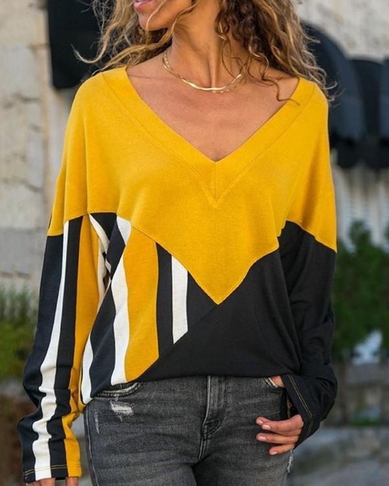 

Striped Colorblock Long Sleeve T-Shirt, Yellow
