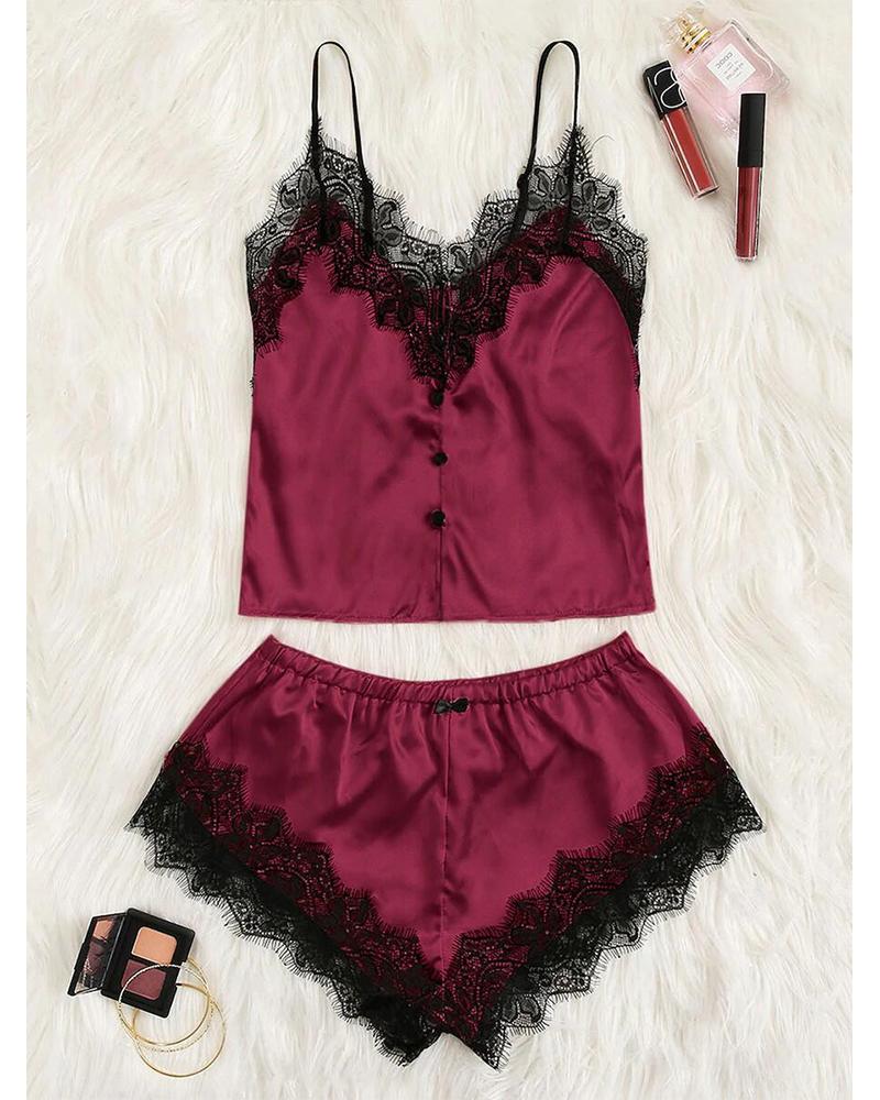 

Spaghetti Strap Cami Set, Wine red