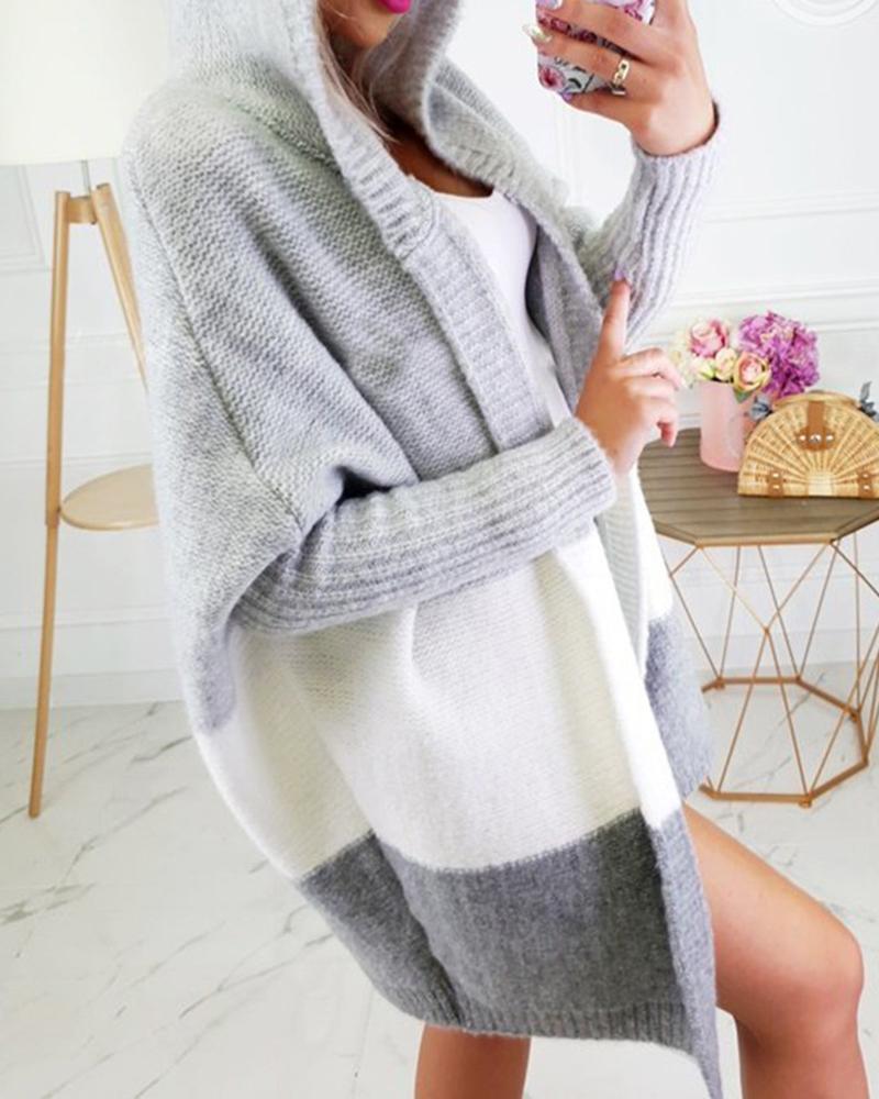 

Colorblock Long Sleeve Casual Cardigan, Gray