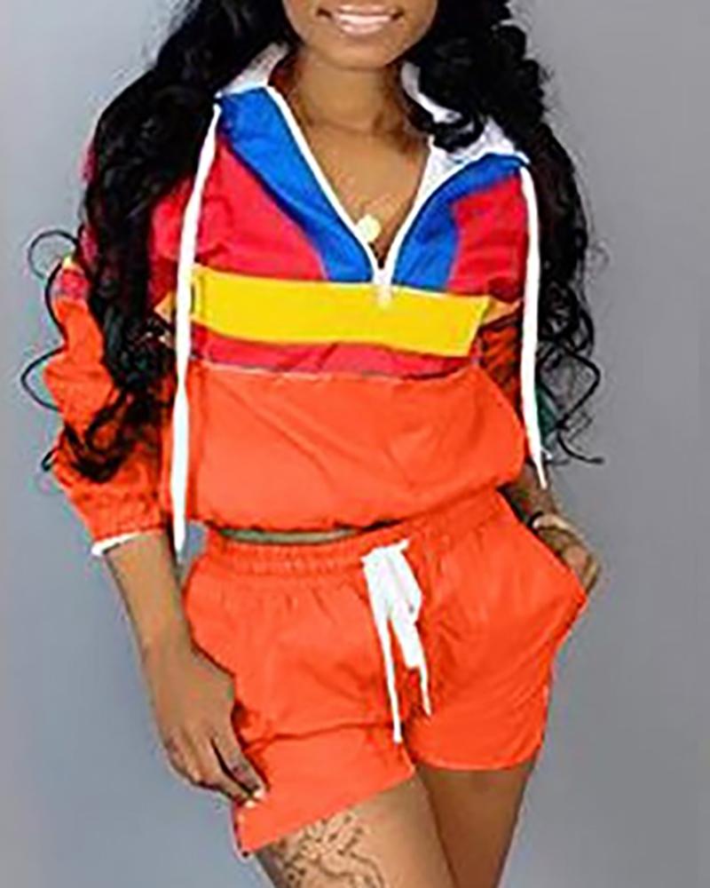 

Contrast Color Hooded With Shorts, Orange