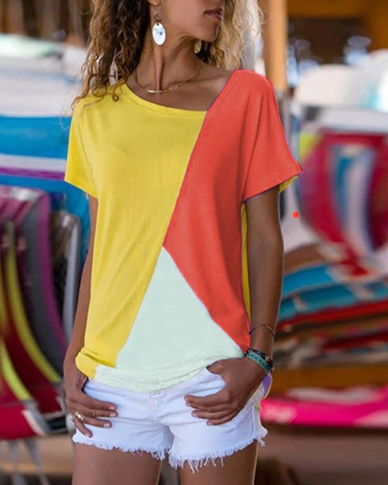 

Colorblock Insert Short Sleeve Casual T-Shirt, Orange