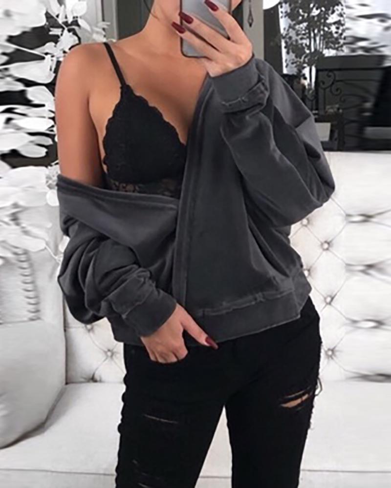 

Plain Long Sleeve Plunge Wrap Hoodie, Dark grey