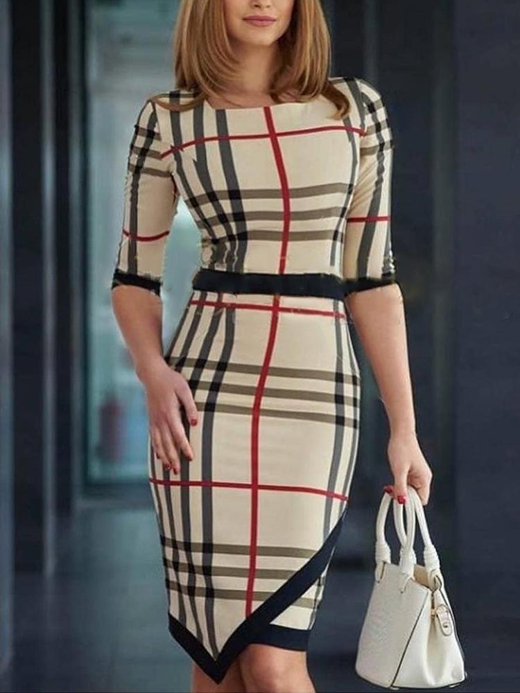 

Plaid Print Contrast Binding Irregular Hem Dress