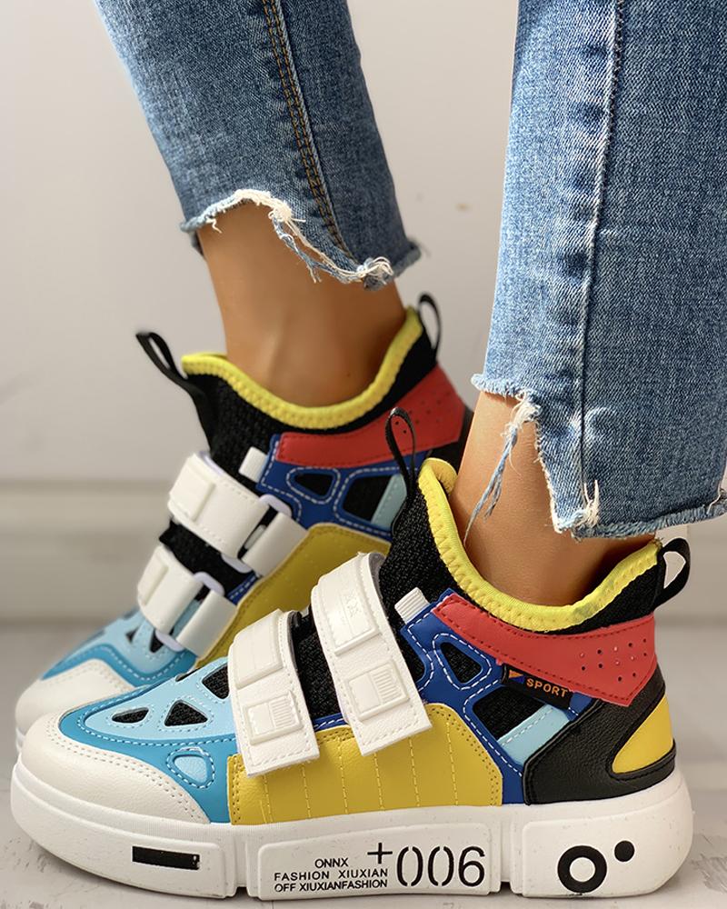 

Colorblock Knitted Breathable Sneakers, Yellow