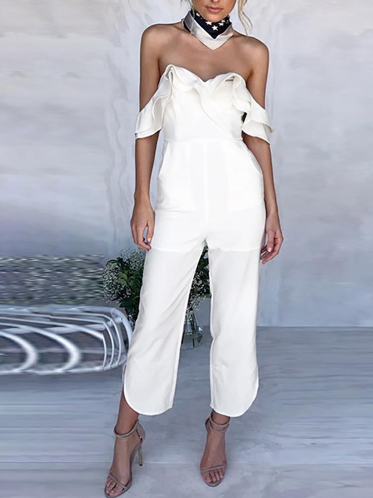 

Stylish Layered Off Shoulder Jumpsuit, White