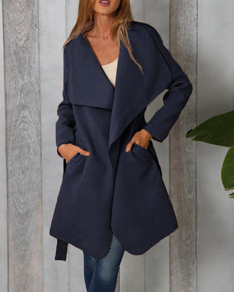 

Oversized Open-Front Pocketed Coat, Blue