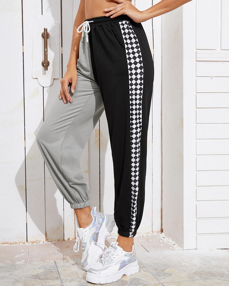 

Colorblock Pocket Design Drawstring Sweatpants, Black