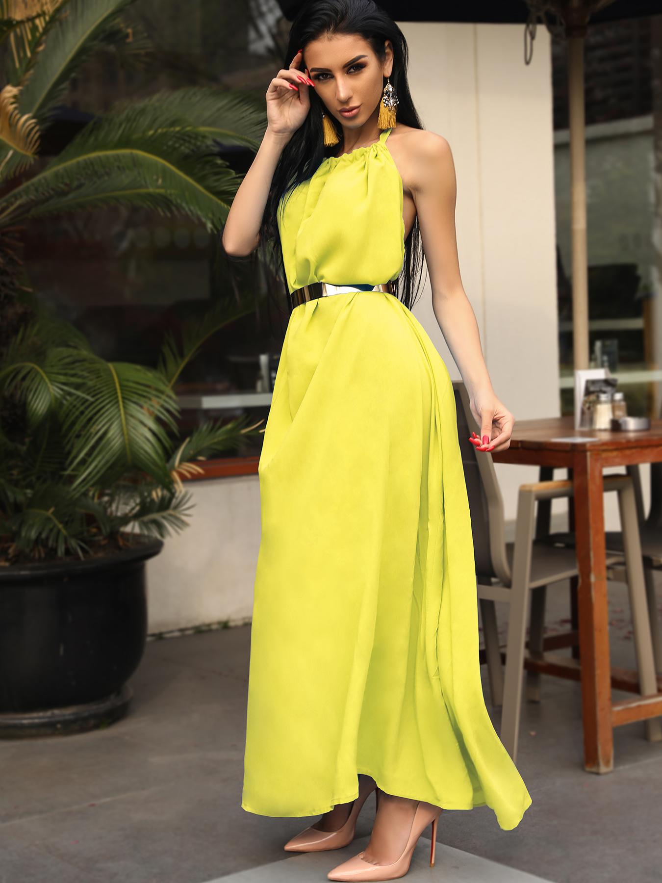 

Solid Halter Backless Loose Casual Maxi Dress