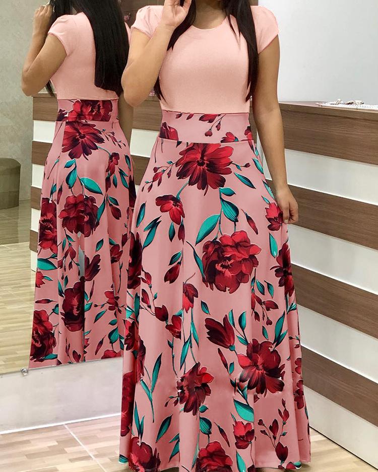

Short Sleeve Floral Print Maxi Dress