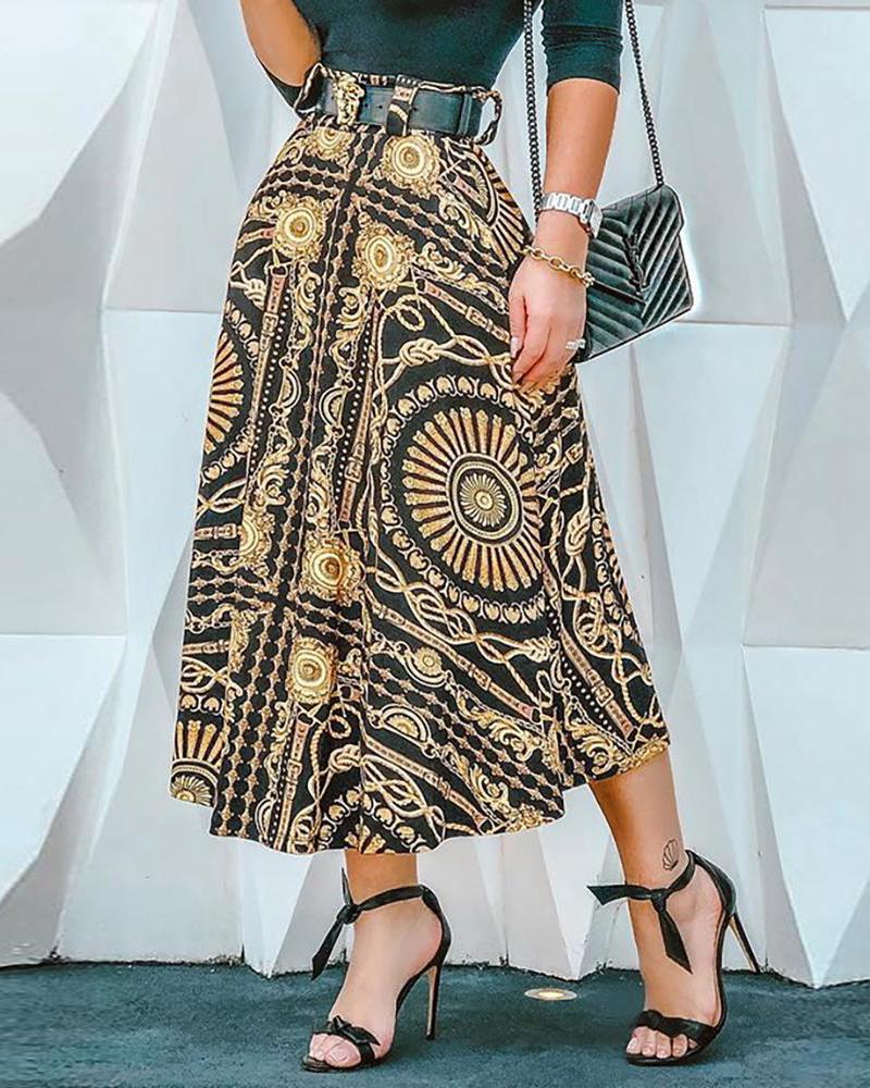 

High Waist Chain Print Casual Skirt