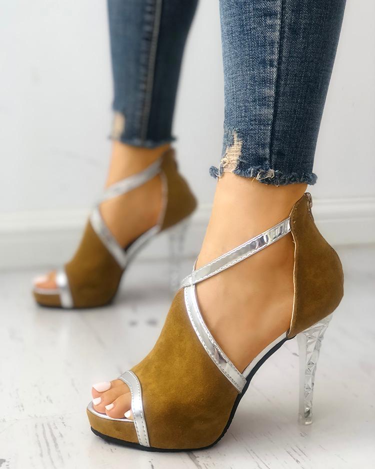 

Suede Contrast Binding Thin Heeled Sandals, Yellow