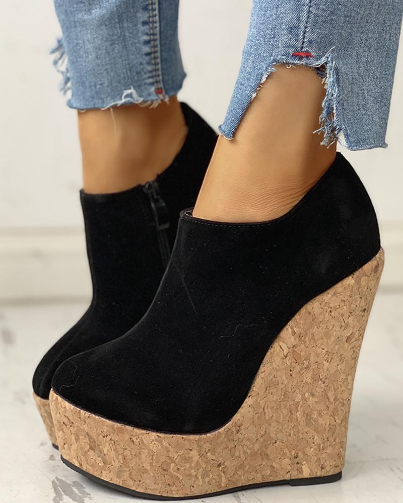 

Platform Wedge Heeled Boots, Black