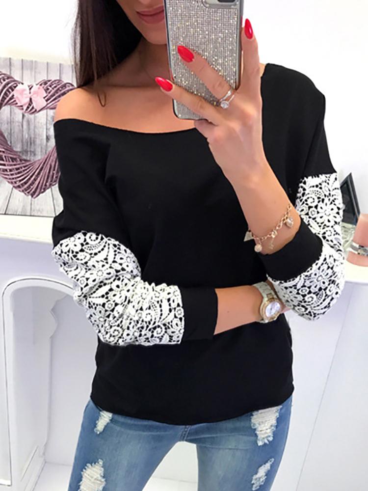 

Crochet Lace Insert Long Sleeve, Black