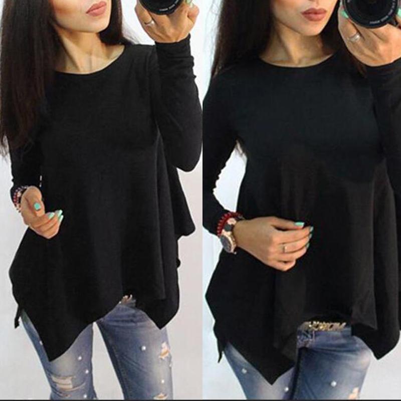 

Solid Irregular Hem T-Shirt, Gray;black