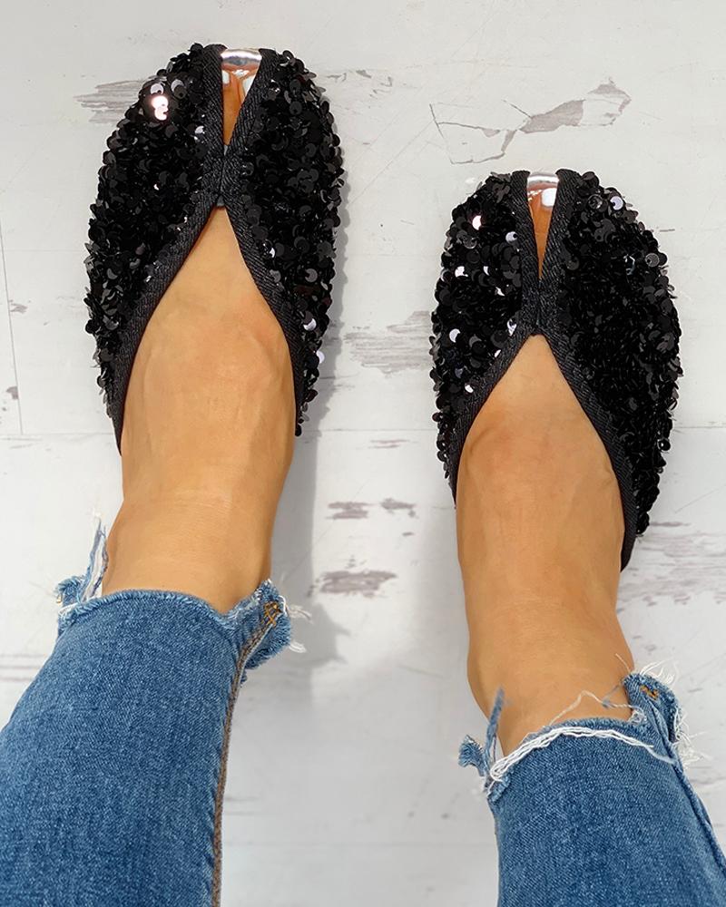 

Slingback Sequins Casual Slipper Sandals, Black