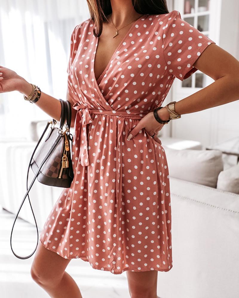 

Polka Dot V-Neck Mini Dress, Red