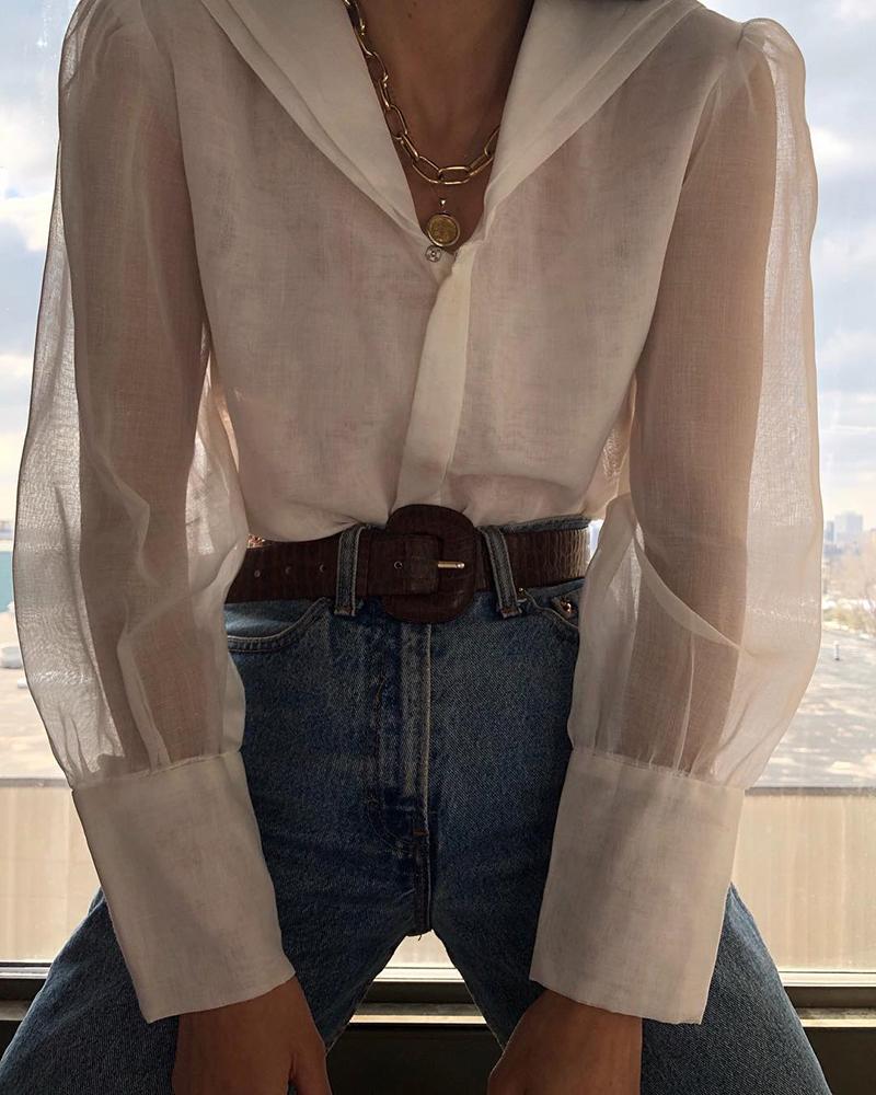 

Sheer Mesh Long Sleeve Casual Blouse