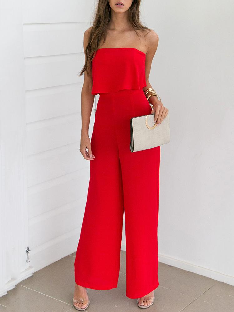 

Strapless Ruffled Wide Leg Jumpsuit